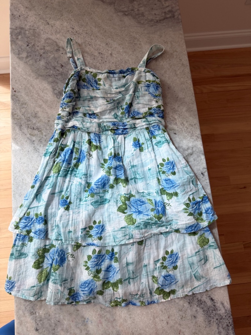 abercrombie kids Light Blue Floral Tiered Sundress with Blue and Green Roses